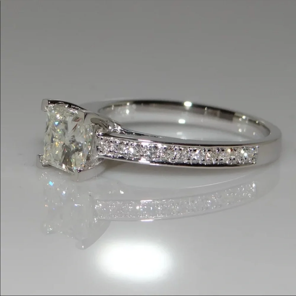 925 Sterling Silver Princess Square Simulator Diamond Ring Wedding Engagement